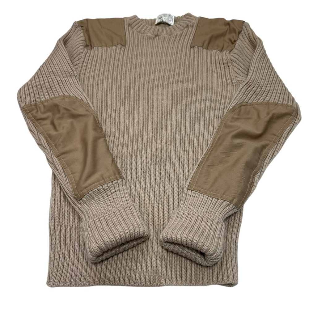 L.L. Bean Men's Crewneck Sweater in Tan with Brown Elbow Patches